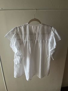Embroidered Cotton Linen Flutter sleeve Tops