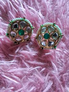 Emerald Kundan Stud Earrings