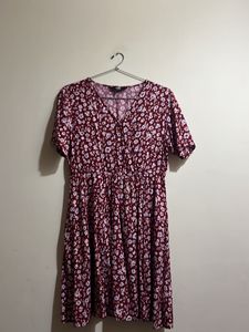 Cotton Red Floral Wrap Midi Dress
