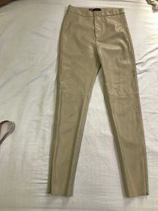 Zara Highwaisted Nude Slim Fit Leather Pant