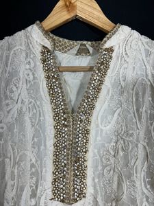 Half White Pearl Embroidered  Kurta ( Women’s )