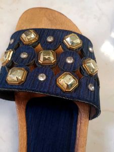Stylish Blue Embellished  Flates