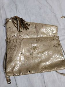 Gold Snake Print Sling Bag