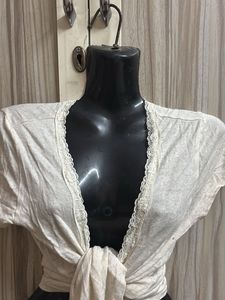 Lace Trim Tie-Front cardigan