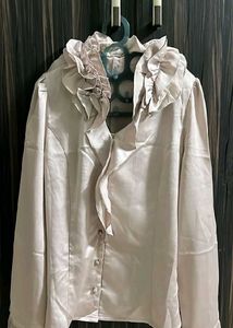 New Satin Ruffle Shirt (Beige)
