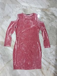 Shein Pink Velvet Cold Shoulder Dress