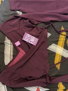 Athena Women Deep Burgundy Solid Co-ord Set
