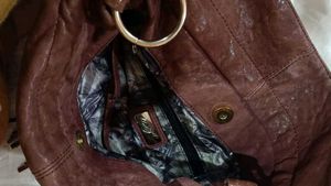 Brown Leather Shoulder Bag with Tassel