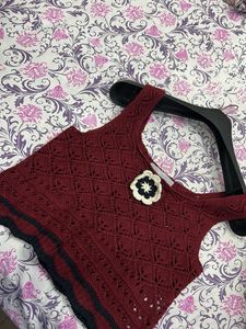 Beautiful Red and Black Crochia Flowers Top.