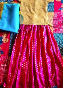 SparklyGold  Top With DarkPink Lehenga And Duppata