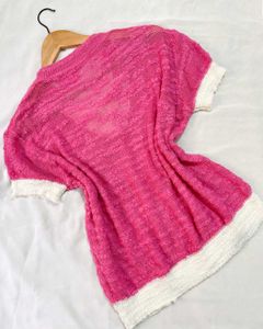 Korean Pink V-Neck Knit Top B