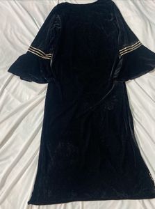 Black Velvet Foil Print Flared Sleeve Kurta