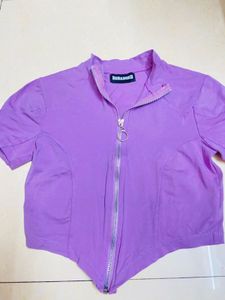 Purple Zip-Up Crop Top