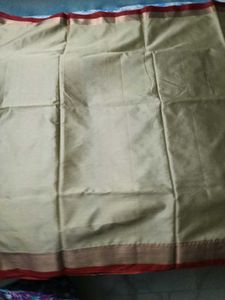 Brand New CottonSilk Saree with Golden SmallLaceBo