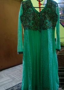Green Net Kurta And Dupatta
