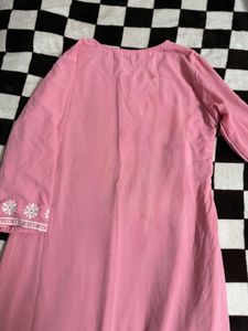 Pink Embroidered Kurta with free matching earring