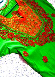 Embroidered Green Kurta With Sare