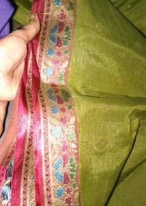 Green & Pink Floral Saree With Blouse