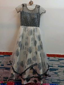 Two-Tone Dress with Sequin Bodice and Floral Skirt