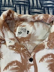 Original Goa Shirt Palm Tree Print White And Brown