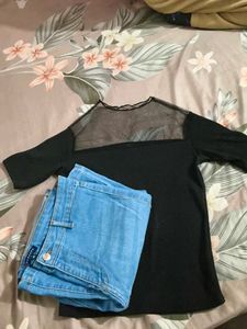 Stylish Black Top & Jeans Set🖤