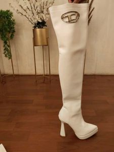 White Thigh High Platform Boots