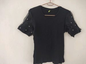 Pearl Beaded Puff Sleeve Top