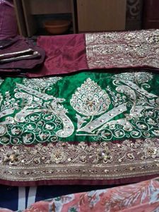 Green  Banaras Embroidered Fabric Heavy Work Saree