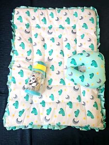 Dual-Sided Baby Bed + Sealed Pack Bottle &amp; Pillow