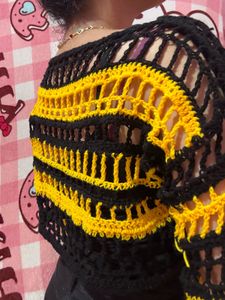 Crochet Yellow &amp; Black Mesh Top