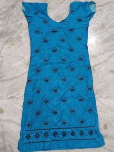 Stiched Blue Embroidered Kurta With Lining