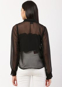 Black Sheer Button-Down Blouse