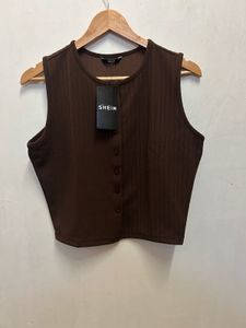 Brown Button-Down Tank Top