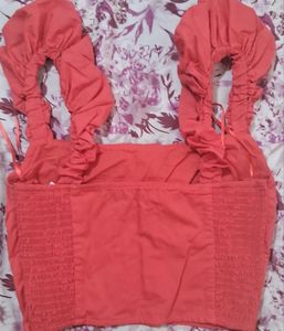 Coral Ruffle Strap Crop Top