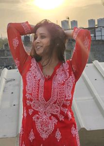 Red Chikankari kurti With Full Cotton Inner Kameez