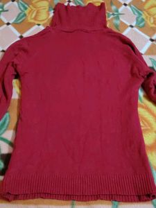 Red Turtleneck Knit Sweater