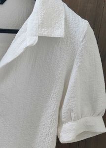 White Textured Puff Sleeve Top