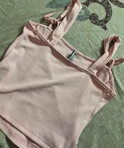 Blush Pink Ribbed Corset Tank Top (XS)