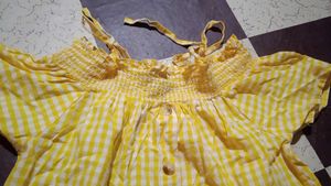 Yellow Gingham Off-Shoulder Top