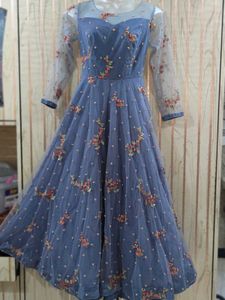 Elegant Embroidered Grey Gown