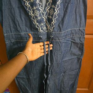 Embroidered Denim Sleeveless Dress