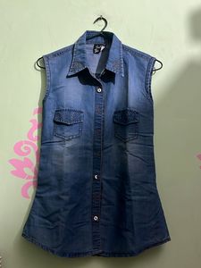 Denim Cut Sleeves Top