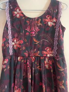 Floral Print Dress with Lace Trim