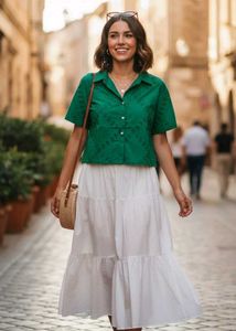 Green Casual  Funky Embroidered Top