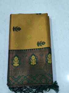 Green &amp; Gold Sari with Embellished Blouse Piece