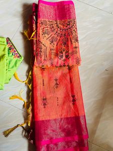 Pure Handloom Saree With Ready Blouse Very New