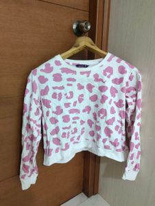 Pink Cheetah Print Cropped Sweatshirt
