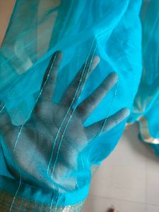 Aqua Blue with zari border saree