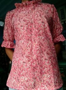 Floral Ruffle Trim Top