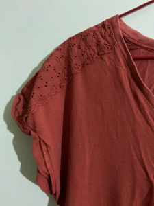 Coral Lace Detail Top